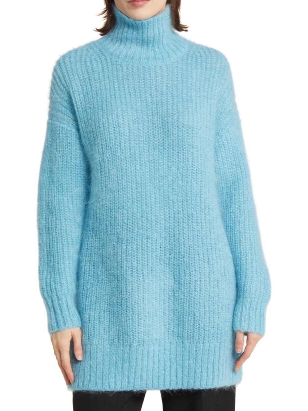 COS Funnel-Neck Mohair Wool Tunic Sweater Light Turquoise Blue Size M